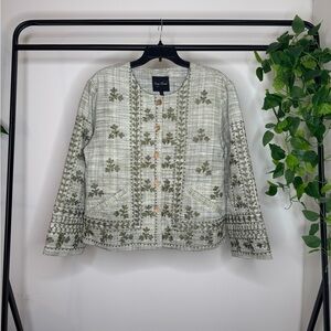 NWT Young Threads Khadi Linen Tonal Embroidered Jacket Boho Western size L Large